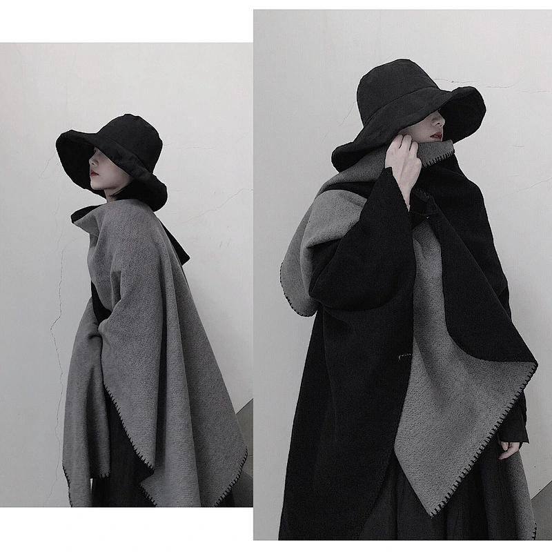 Nordic Style Cashmere Tie-Dye Black White Double-Sided Shawl Decorative Scarf Simple Cloak Warm Thick Shawl
