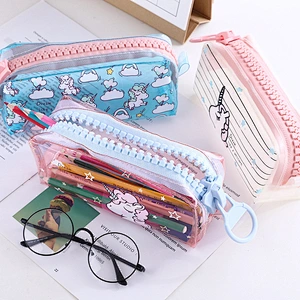 Wholesale Kids Cute Big Zipper Pencil Case Student PVC Storage Organizer Cartoon Unicorn Pen Bag