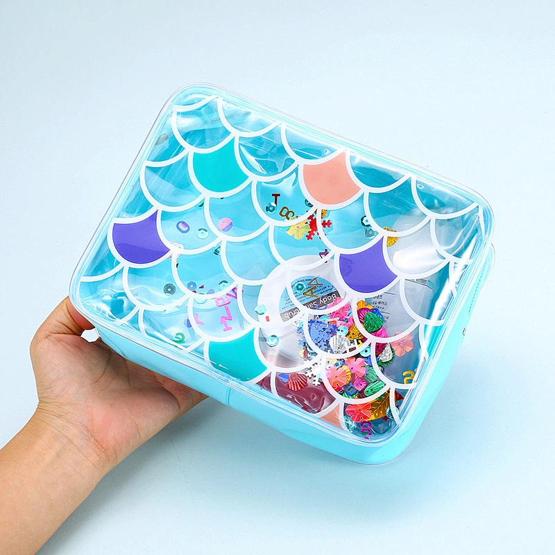 Creative Mermaid Sequins Pvc Travel Cosmetics Student Girls Glitter Mermaid Cosmetic Bag Clear Pvc Makeup Bag With Zipper