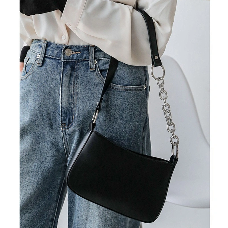 French Underarm Bag Design Handbag Stitching Metal Ring Chain Bag Retro Messenger Bag