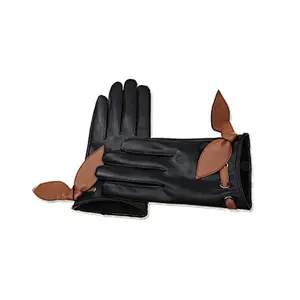 Stock Wholesale Ladies PU Leather Gloves Winter Plus Velvet Keep Warm Driving Touch Screen Windproof Gloves