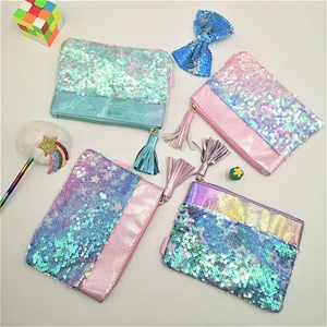 Mermaid Sequin Fashion Handbags Reversible Sequin Storage Bag Tassel Zipper Clutch Bag Makeup