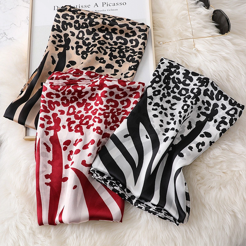 Spring and autumn new simulation silk thin section scarf female decorative leopard print sunscreen shawl scarf