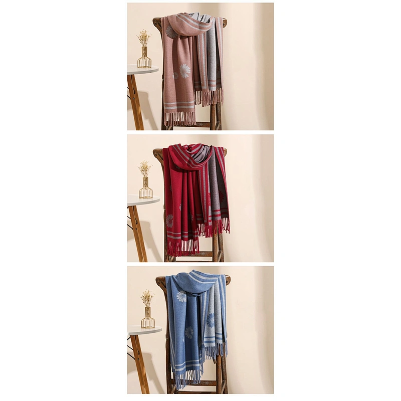 Small Daisy Flower Cashmere Scarf Female Winter Korean Version Double-Sided Printing Student Warm Tassel Scarf