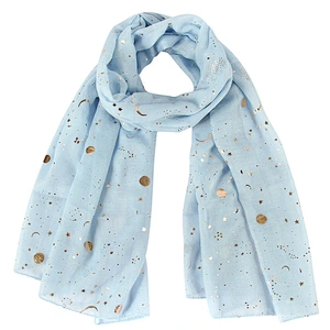 Cheap wholesale breathable Gold stamping star moon custom polyester voile scarf
