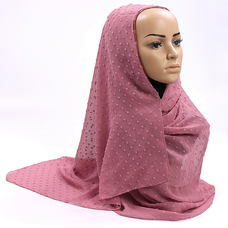 New Jacquard Three-Dimensional Plum Dot Chiffon Malaysia Scarf Indonesia Solid Color Pearl Chiffon Hijab Scarf For Women