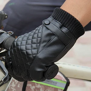 Winter Men's Touch Screen Gloves PU Leather Plus Velvet Warm Windproof Gloves Korean Winter Riding Gloves
