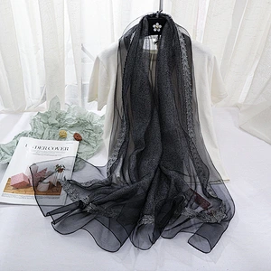2020 new women's solid color gold shawl dual-use sunscreen high quality 100% silk scarf