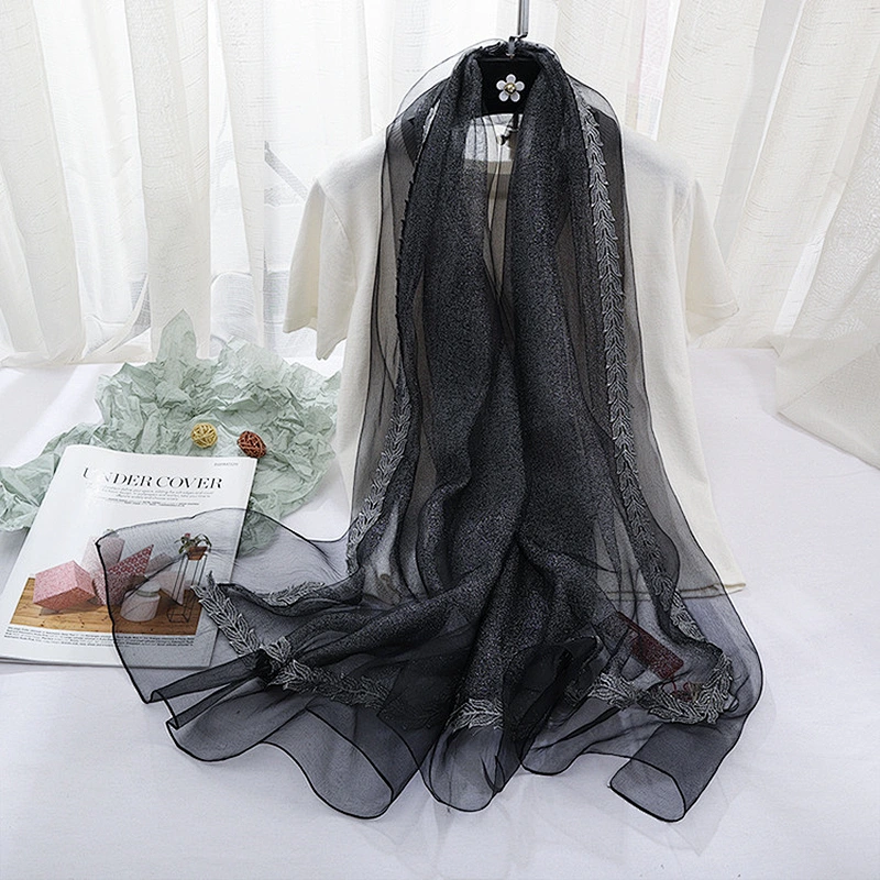 2020 new women's solid color gold shawl dual-use sunscreen high quality 100% silk scarf