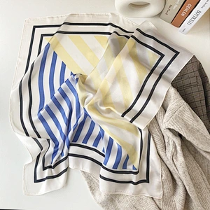Manufacturers 70cm Small Square Scarf Ins Simple Striped Geometric Bright Yellow Color Matching Scarf Headband