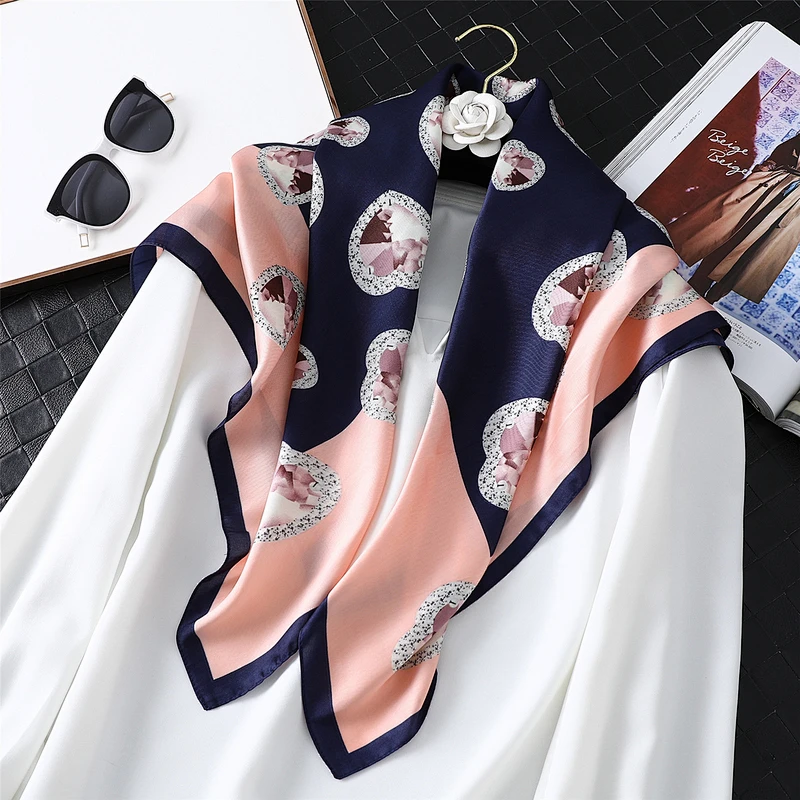 Silk scarf female twill satin elegant lady cartoon printing new scarf fashion large square scarf