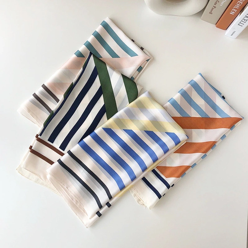 Manufacturers 70cm Small Square Scarf Ins Simple Striped Geometric Bright Yellow Color Matching Scarf Headband