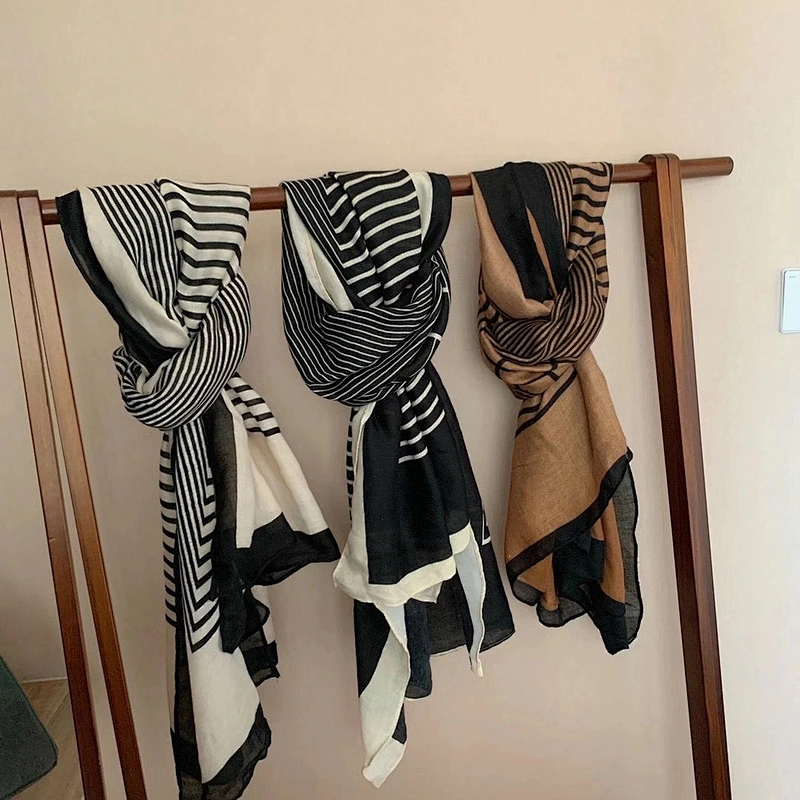 Factory Direct Autumn Winter Wild Ins Geometric Square Scarf Elegant Cotton And Linen Scarf