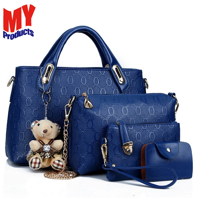 Fashion Cork Fabric Wholesale Tassel toy pendant Pu Leather Lady Handbag Sets ladies bags designer 4 piece handbag set