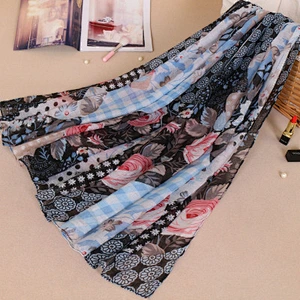 Factory Outlet Idyllic Style Floral Print Sunscreen Shawl Scarf  Multifunctional Voile Print Bandana Scarf