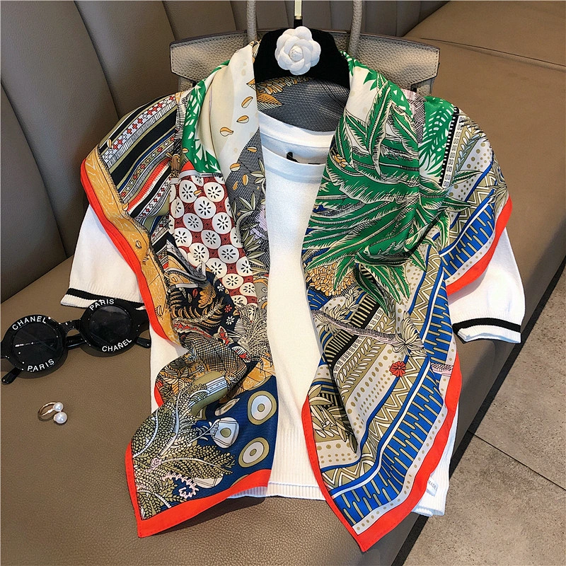 Factory wholesale spring new simulation silk 90cm printed totem scarf scarf large square shawl