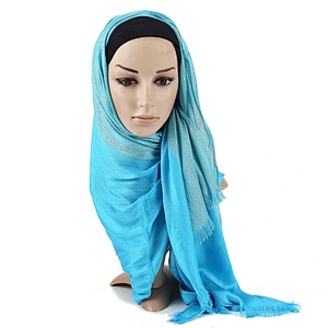 Wholesale Fringed Gold Silk Plain Color Breathable Cotton Muslim Scarf