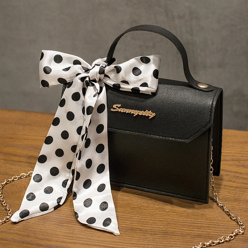 Silk Scarf Decoration PU Handbag 2020 New Korean Trend Gold Chain Shoulder Messenger Bag