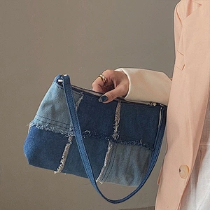 Denim Stitching Casual Underarm Bag Women 2021 New All-Match Color Contrast Concave Shape Portable Shoulder Bag