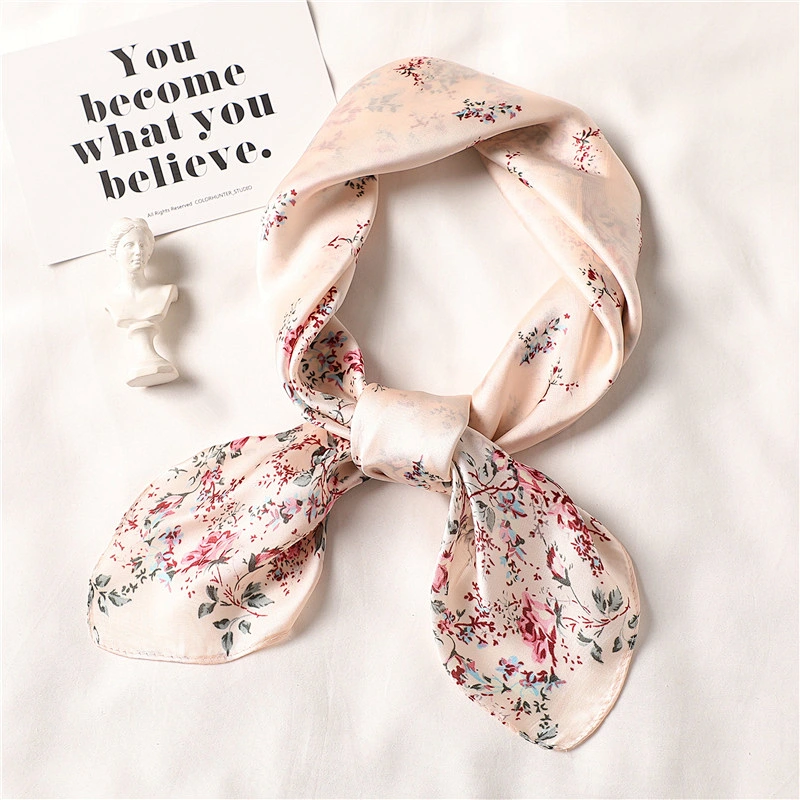 Spring and summer new fashion female scarves wild small floral printed scarves simulation silk satin square scarf