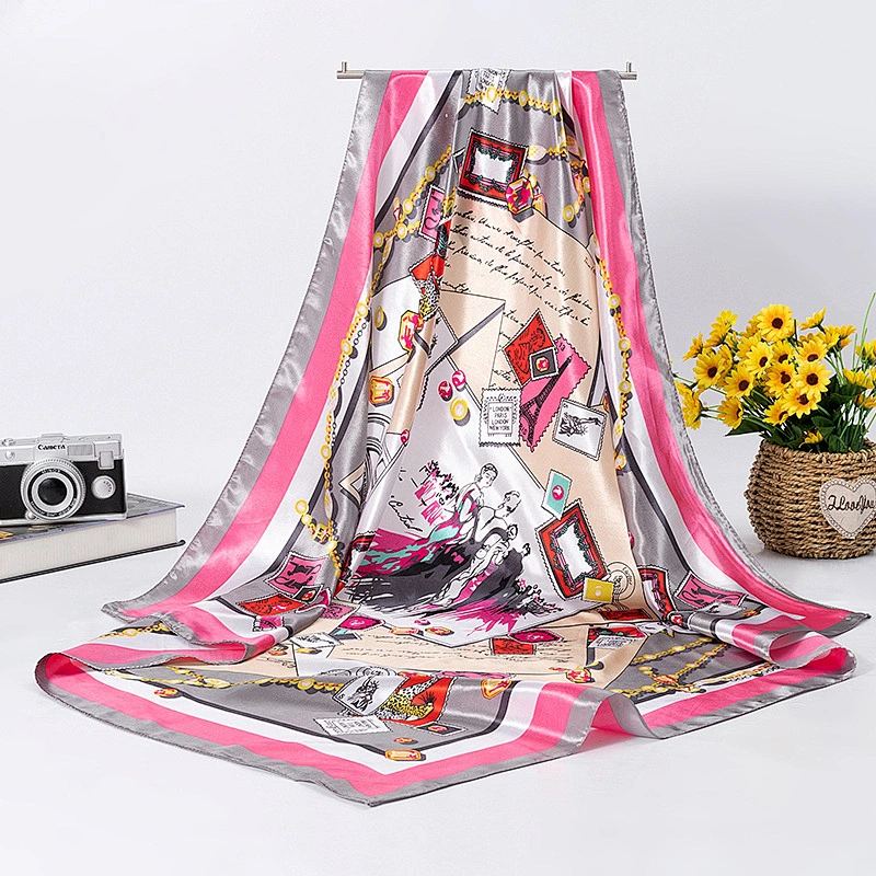 Summer thin section 90 gauze female summer sunscreen small square scarf retro cartoon printing square scarf