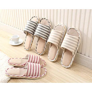 2020 New Arrival Linen Fabric Breathable Eco-Friendly Fabric Multi Color Design Unisex Anti Skid Lightweight House Slippers