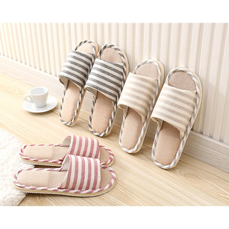 2020 New Arrival Linen Fabric Breathable Eco-Friendly Fabric Multi Color Design Unisex Anti Skid Lightweight House Slippers