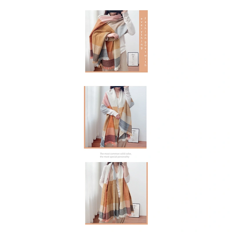 Best Selling Stripes Lattice Cashmere Scarf Women Europe America Thickened Warmth Double-Sided Shawl