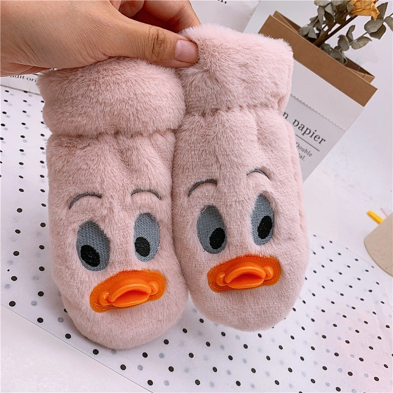 trendy cute children's winter gloves plus velvet thickening cute little duck children's gloves winter outdoor sports gloves