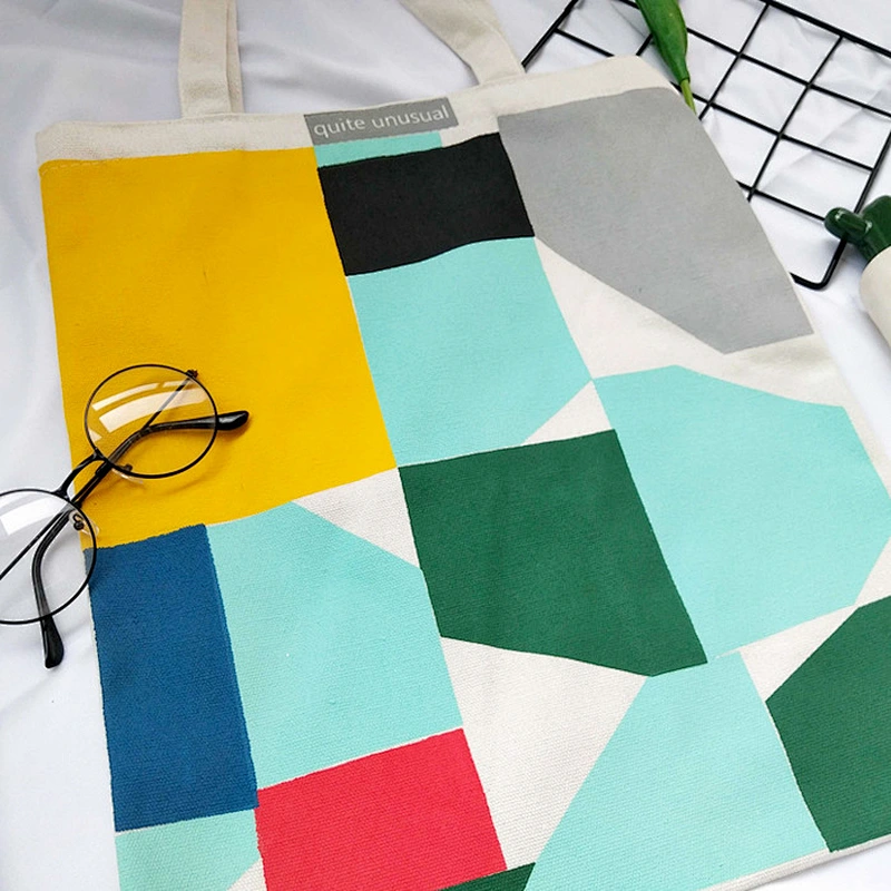 Custom Digital Printed Logo Geometry Plain Shopping Canvas Cotton Tote Bag