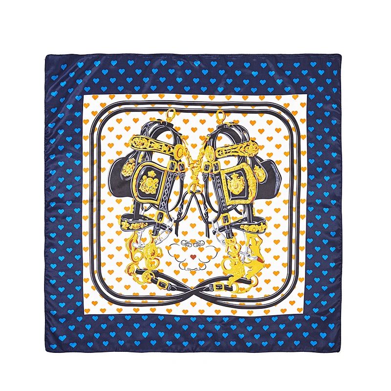 Spot wholesale female 90CM square scarf fashion heart printed simulation silk scarf