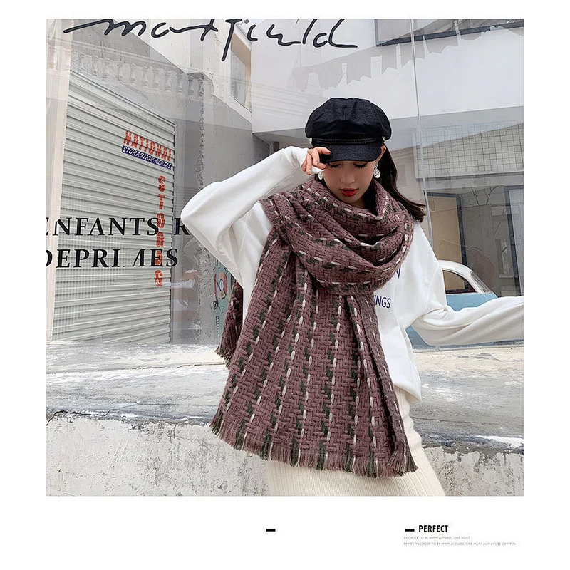 All-Match Simple Color Matching Shawl Windproof Woven Striped Thick Scarf