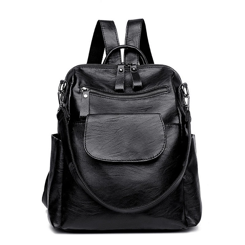 2020 New Wholesale Stylish Ladies Pu Leather Black Backpack School Bag