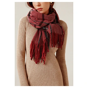 Scarf Autumn Winter 2020 New Plaid Cashmere Scarf Women'S Knitted British Simple Color Matching Warm Shawl