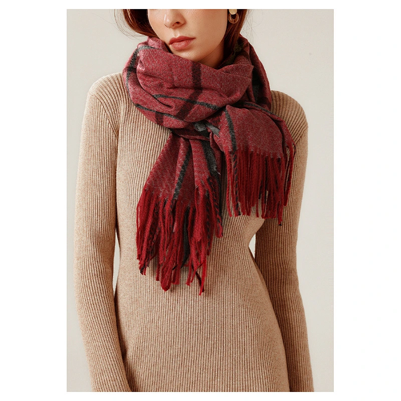 Scarf Autumn Winter 2020 New Plaid Cashmere Scarf Women'S Knitted British Simple Color Matching Warm Shawl