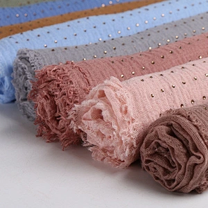 New national style cotton and linen hot rhinestone women hijab scarf monochrome wild crinkle female shawl