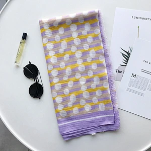 Dual-use sunscreenshawl all-matching stripe polka dot printed new muslim scarf cotton print hijab