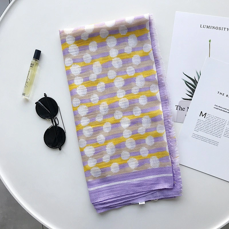 Dual-use sunscreenshawl all-matching stripe polka dot printed new muslim scarf cotton print hijab