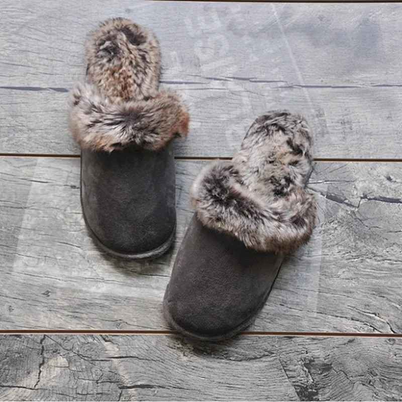 Couple wool slippers men women home indoor winter large size men's non-slip rubber-soled cotton shoes slippers