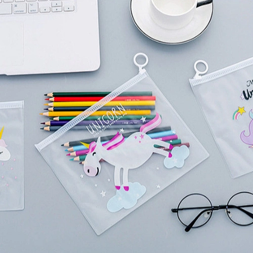 Cheap Wholesale School Office Stationery Clear Kawaii Unicorn Transparent Custom Cute Kids Pencil Case