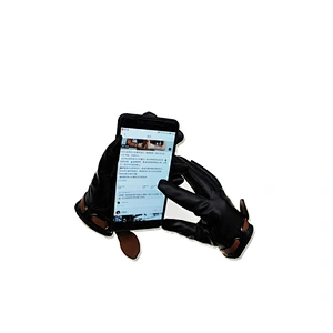 Stock Wholesale Ladies PU Leather Gloves Winter Plus Velvet Keep Warm Driving Touch Screen Windproof Gloves