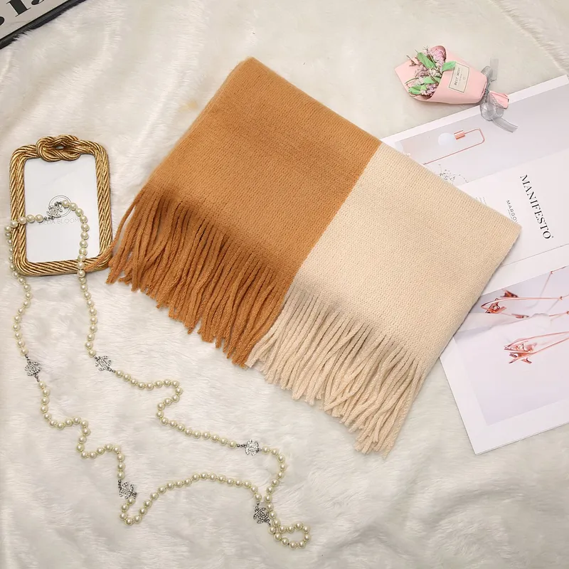 Women'S Multi-Color Long Shawl Scarf, New Warmth Autumn Winter Thick Stitching Color Scarf