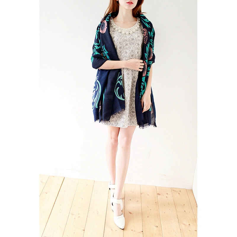 Classic Scarf Sunflower Vine Pattern Chinese Style Scarf Supersized Twill Cotton Shawl Scarf