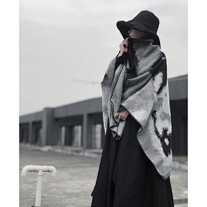 Nordic Style Cashmere Tie-Dye Black White Double-Sided Shawl Decorative Scarf Simple Cloak Warm Thick Shawl