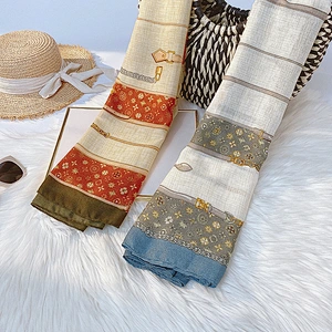 Factory direct check printed silk scarf female mid-long square scarf outdoor beach towel shawl scarf