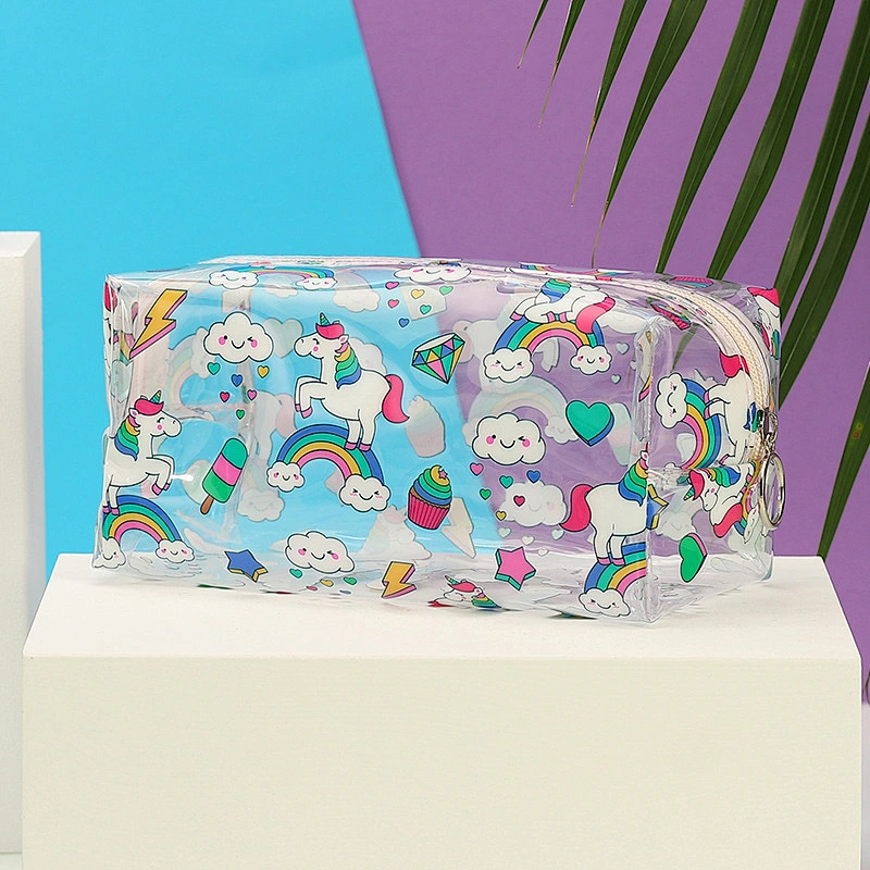 2020 Promotional Traveling Female Cartoon Printed Waterproof PVC Makeup Cosmetic Zip Bag