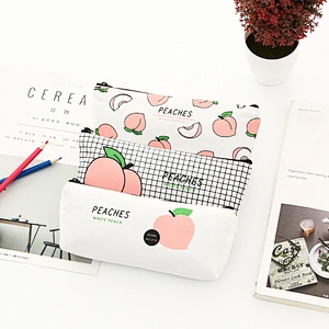 Japanese Cute Fun Letters Peach Student Pencil Case Cotton Pencil Bag Stationery Box Female