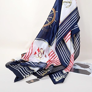 Spring new striped ladies scarf emulation silk satin navy wheel shawl travel scarf fashion beach towel