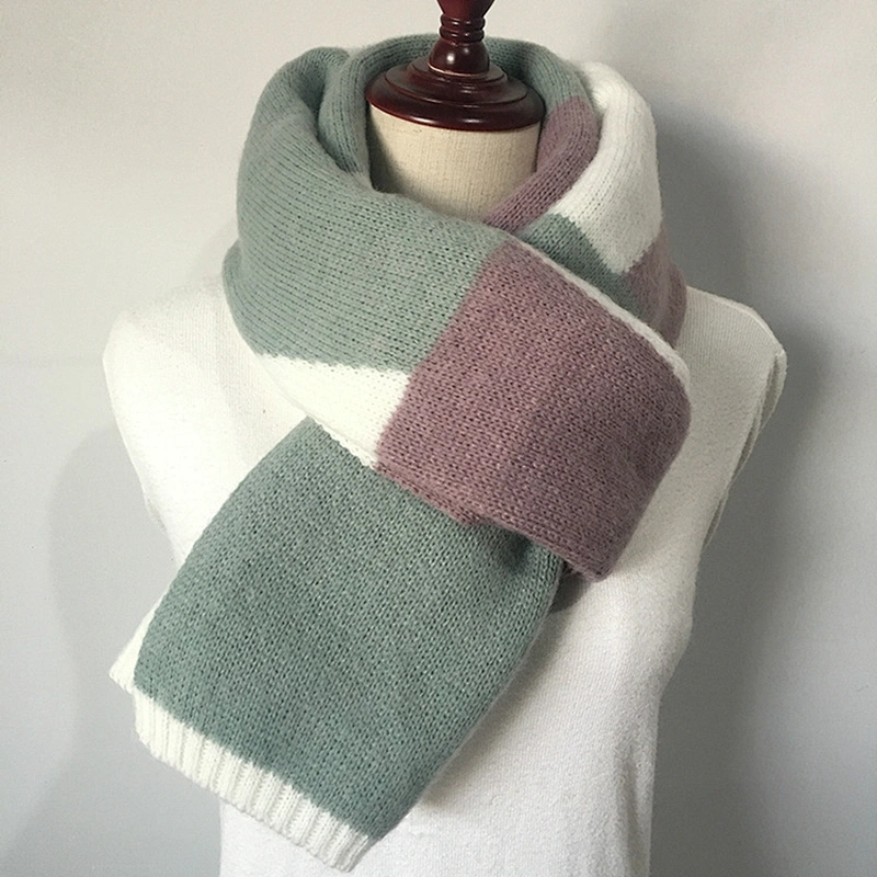 New Scarf Female Winter Korean Version Student Long Scarf Color Matching Wool Double-Sided Knitted Scarf
