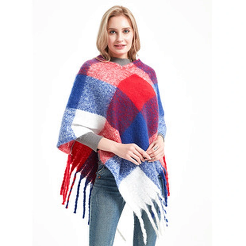 Factory Direct Europe America Autumn Winter Cashmere Double-Sided Colorful Plaid Square Scarf, Ladies Shawl Wholesale
